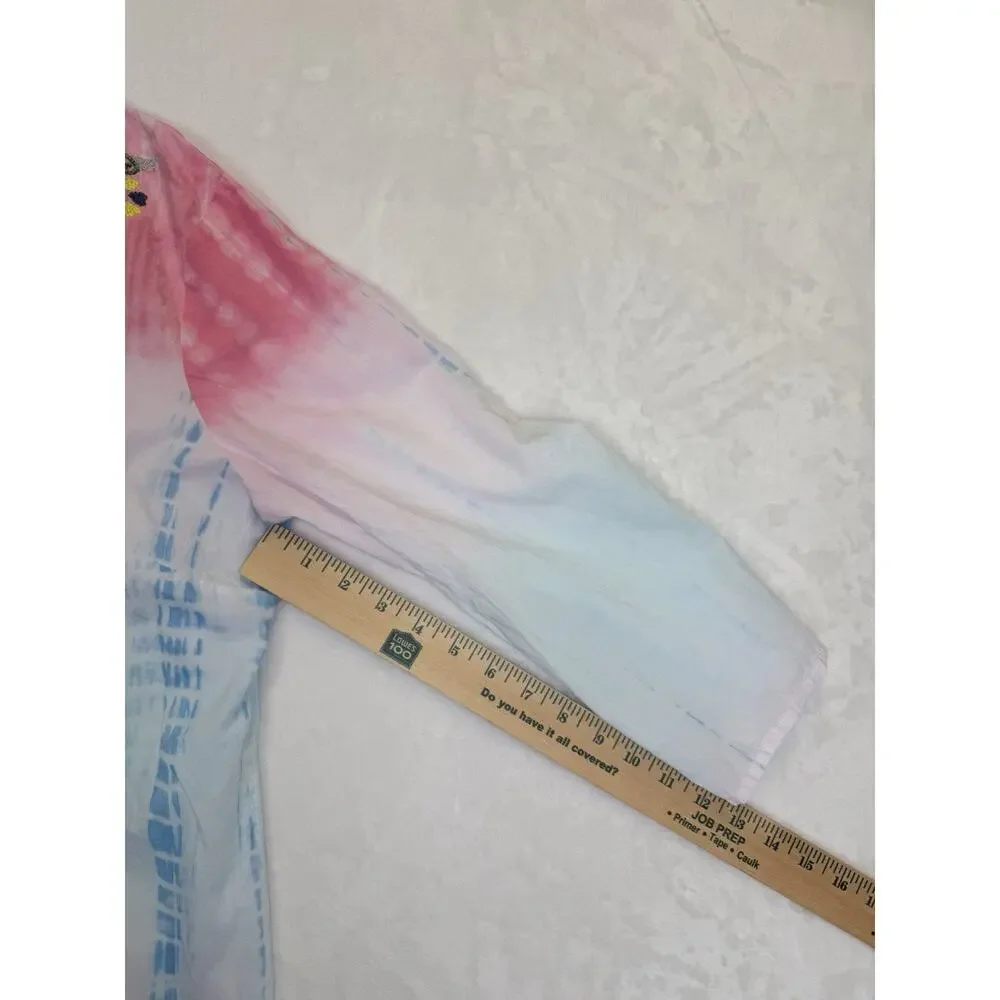 SUNDANCE Tunic Women’s Sz L Dreaming In Color Beaded Tie Dyed Coverup Flaws - Picture 12 of 12